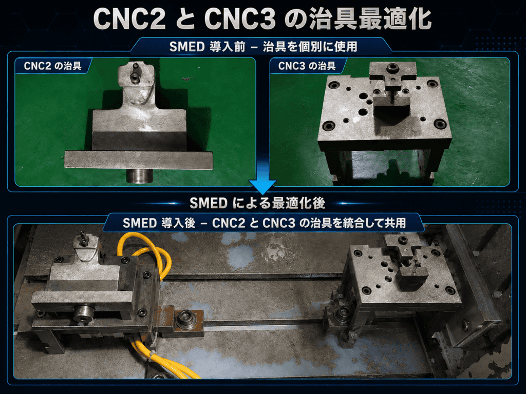 工程の検討と最適化により、CNC2およびCNC3のレイアウトがより合理的に調整され、その結果、加工効率が約10%向上した。
