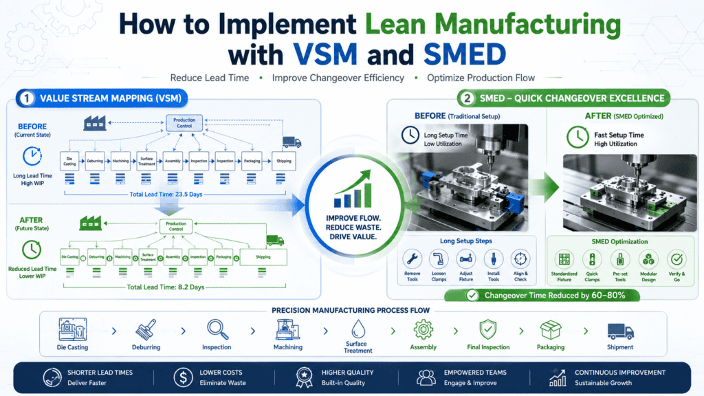 how to implement lean manufacturing with vsm and smed